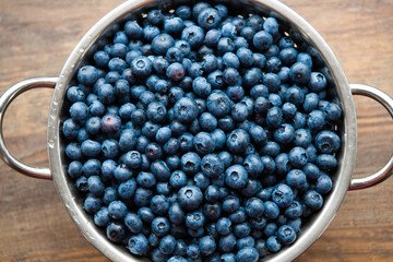 A bunch of freshly picked blueberries