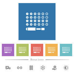 Set of screwdriver bits flat white icons in square backgrounds