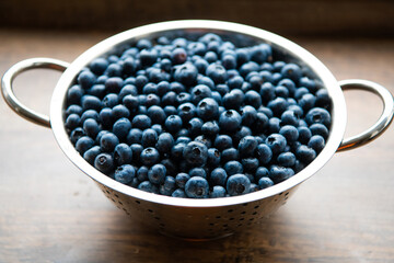 A bunch of freshly picked blueberries