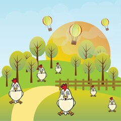 hens in a field