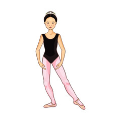 Beauty cute vector Asian ballerina, dance pose.