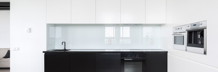Elegant design in kitchen interior, panorama