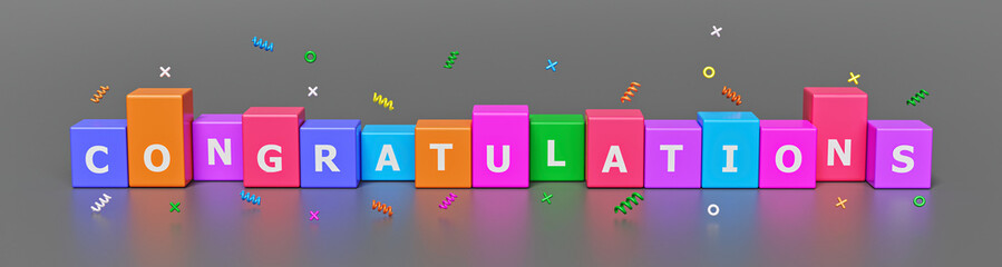 Congratulations horizontal banner. colorful cubes. 3d rendering