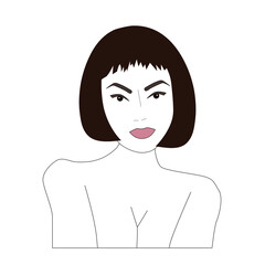 Nude woman with wine line vector illustration. Woman body sexy art.