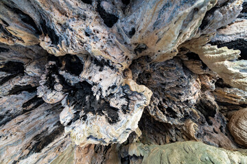 Stalactite covered ceiling wide angle bottom view