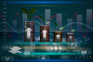 trees growing on coins, Save and growing finance concept.