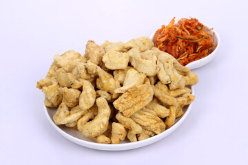Indian Traditional Spicy food Gathiya, Gathiya Namkeen with beat salad. Popular tea time snack in Gujarat