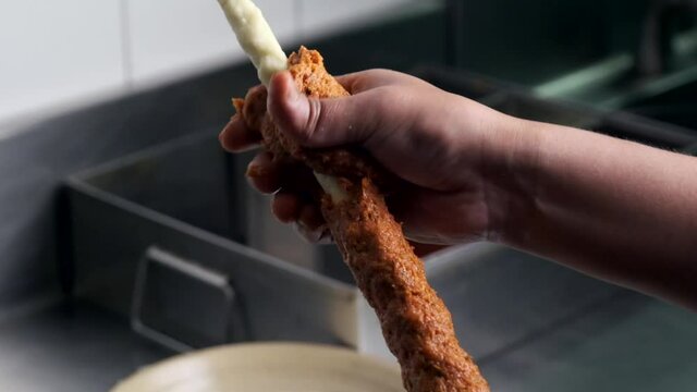 Cheese and Lamb Kebab prepared on a Skewer