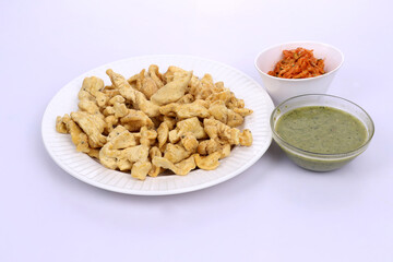 Indian Traditional Spicy food Gathiya, Gathiya Namkeen with beat salad. Popular tea time snack in Gujarat