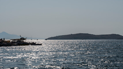Silhouette of boat at sunset