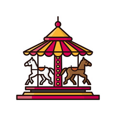 Carousel with horses isolated vector illustration  for Carousel Day on July  25. Fun fair and childrens entertainment symbol.