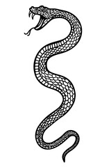 Obraz premium Illustration of poisonous snake in engraving style. Design element for logo, label, emblem, sign, badge.