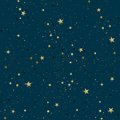 Dark blue seamless background with golden stars.