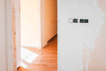 Room of a house in rehabilitation, reform of the electrical switchboards.