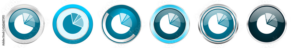 Aufkleber Diagram silver metallic chrome border icons in 6 options, set of web blue round buttons isolated on white background