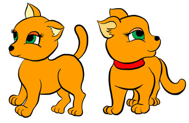 Obraz premium Red cute cat in different poses. Vector cartoon flat illustration. Funny kitty isolated on white background.