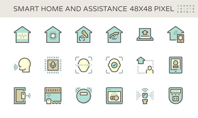 Smart homes and voice activated personal assistants vector icon set design, 48X48 pixel perfect and editable stroke.