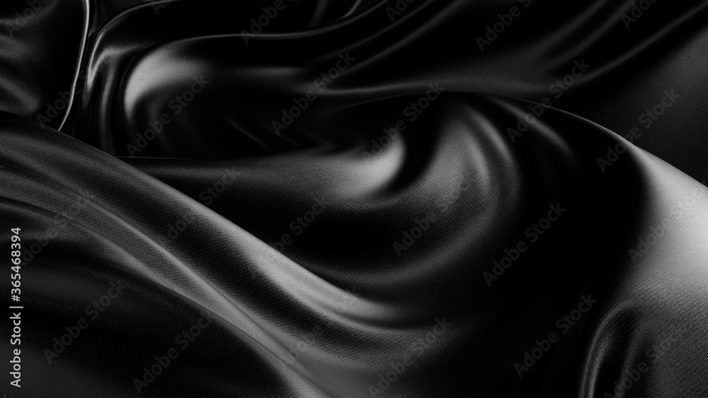 Poster black silk or satin fabric abstract background. black abstract cloth. 3d rendering.