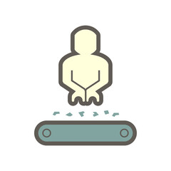 Obraz premium Worker working with product on production line, vector icon design on white background.