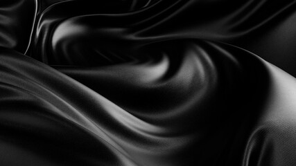 Black silk or satin fabric abstract background. Black abstract cloth. 3d rendering.