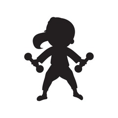 silhouette of girl with dumbbells