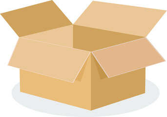 an open brown cardboard box on a white background. Vector illustration
