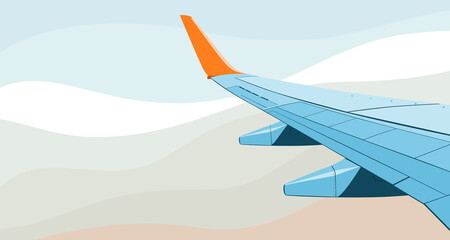 The wing of an airplane that you see when you look out of its window. © NLobes