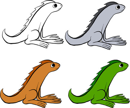 Flat lizards collection. Cartoon reptile sitting. Small lizards Animal flat icon collection.