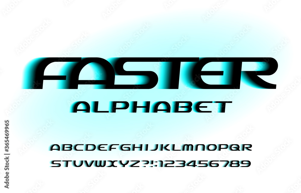 Fototapete faster alphabet font. speed effect letters and numbers. stock vector typescript for your typography 