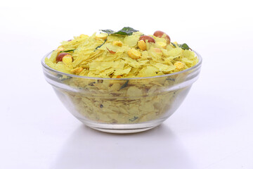 Indian Traditional Spicy And Sweet Mixture Namkeen Also Know as Chivda, Farsan, Namkin, Chiwada, or nylon chevdo 