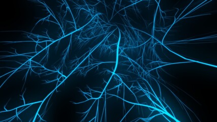 Abstract 3D fiber optic data cable tunnel animation with blue glowing lines