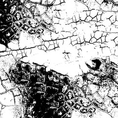Black and white grunge texture. Vector abstract monochrome background. Old worn surface covered with dirt, scratches, cracks