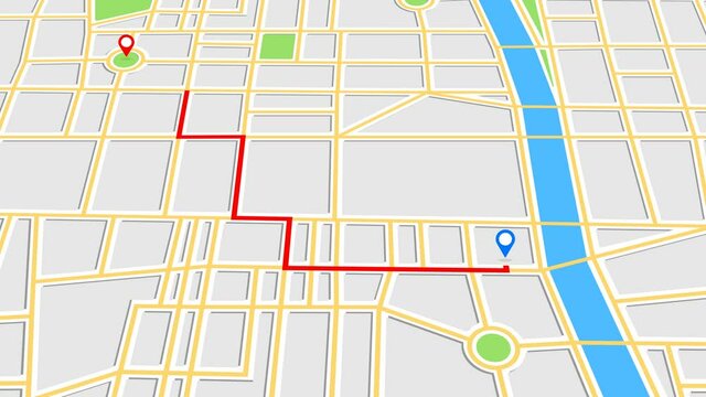 Navigation map with checkpoints icons. Creating two routes - Traveling city concept. Animation of an app screen.