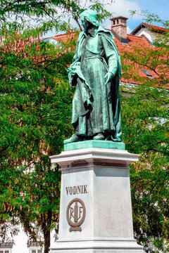 Ljubljana / Slovenia - August 16, 2011: Valentin Vodnik Monument at Vodnik Square