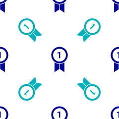 Blue Medal icon isolated seamless pattern on white background. Winner achievement sign. Award medal. Vector Illustration.