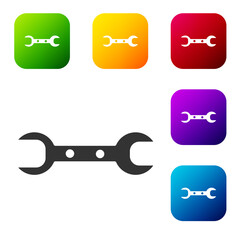 Black Wrench spanner icon isolated on white background. Set icons in color square buttons. Vector Illustration.