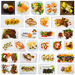 Set of various tasty meals isolated on a white background, nobody