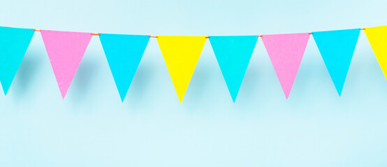 Background for celebration. Garland, triangular flag....