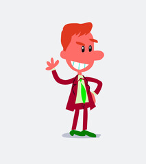 Business man waving while smiling in isolated vector illustration

