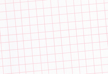 Blank white notebook paper background with bright red colored grid. Extra large highly detailed image. 