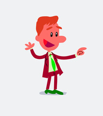 Businessman smiling while pointing in isolated vector illustration
