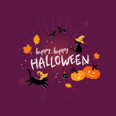 Fun hand drawn halloween illustration with ghosts, pumpkins, bats and candy. Great for halloween concepts - vector design