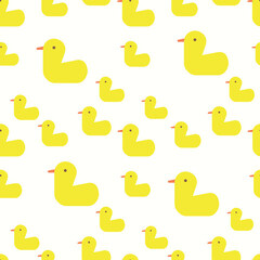 Cute yellow ducks seamless pattern design on white background. Perfect for baby fabric, textile, kids fashion. Surface pattern design.
