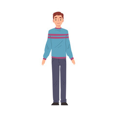 Cheerful Young Man in Casual Clothes Cartoon Style Vector Illustration on White Background