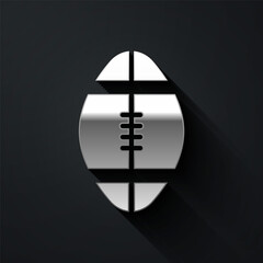 Silver Rugby ball icon isolated on black background. Long shadow style. Vector Illustration.