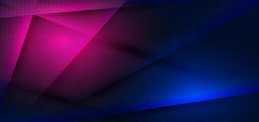 Abstract technology concept triangle blue and pink dark background.