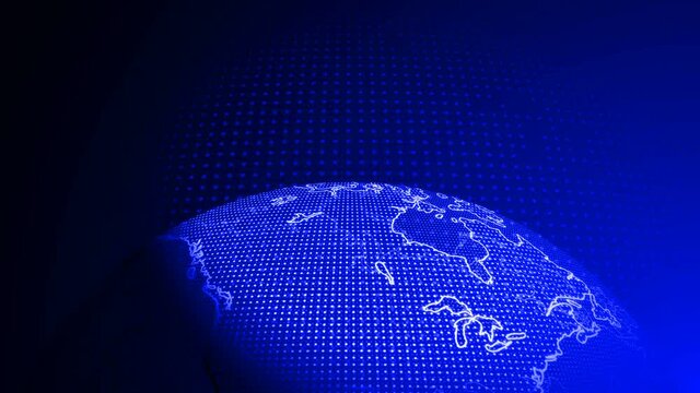 Digital planet Earth. Loopable 3D blue animation with rotating globe with shining continents. Abstract global business concept.