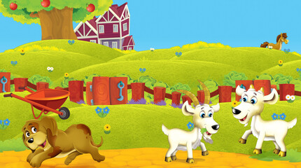 Obraz na płótnie Canvas cartoon scene with animal on ranch farm having fun illustration