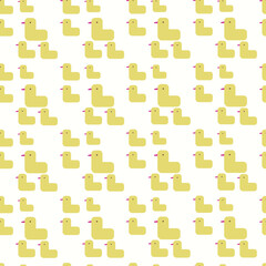 Seamless pattern design with cute yellow retro ducks on white background. Perfect for fabric, textile, kids fashion. Surface pattern design.