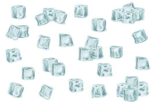 Drawn ice cubes. Clip art big set on white background